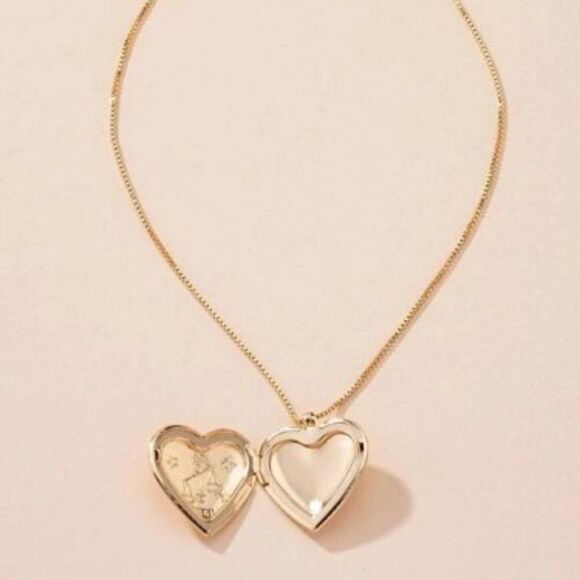 LIBRA GOLD ZODIAC HEART LOCKET NECKLACE - Picture 2 of 6